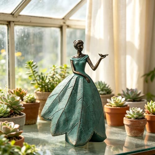 Guichifun Fairy Statue Leaf Angel Girls with Dragonfly 7.4 x 5.25 x 12 Inch - color: Green-dragonfly, size: Large