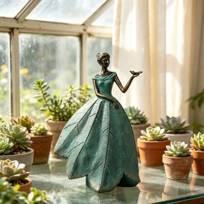 Guichifun Fairy Statue Leaf Angel Girls with Dragonfly 7.4 x 5.25 x 12 Inch - color: Green-dragonfly, size: Large