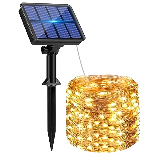 btfarm Solar String Lights Outdoor, 33 FT 80LED Fairy Lights | Solar Twinkle Light Outside Waterproof, 8 Modes, Copper Wire Solar Powered for Christmas Garden Tree Wedding Party,Warm White - color: Warm White, size: 1 PACK