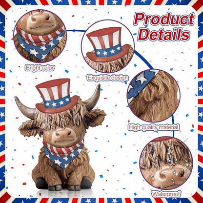 Karenhi 2 Pcs 4th of July Highland Cow Figurines Resin Tabletop Decor - style: 4th of July