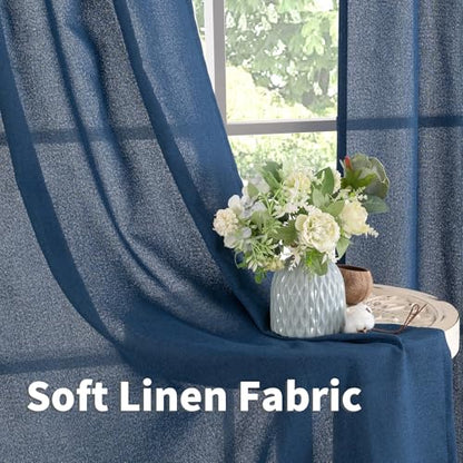 YoungsTex Blue Linen Semi Sheer Curtains for Living Room 52X72 Inch Length - color: Navy, size: 52"W x 72"L (Pack of 2)