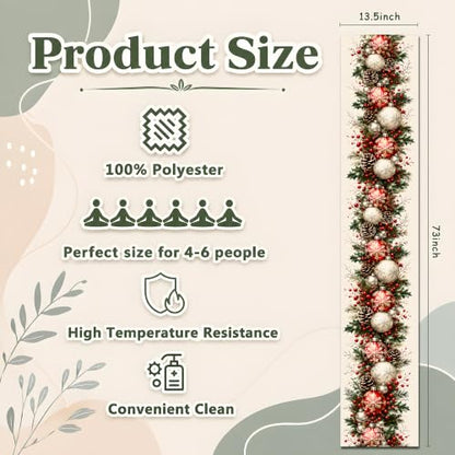 Christmas Decorations - Xmas Balls Snowflake Pine Cone Table Runner - color: Christmas Balls Snowflake