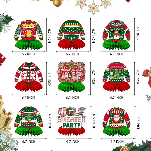9 Pcs Ugly Sweater Party Decorations Honeycomb Centerpiece - style: Christmas Ugly Sweater Party