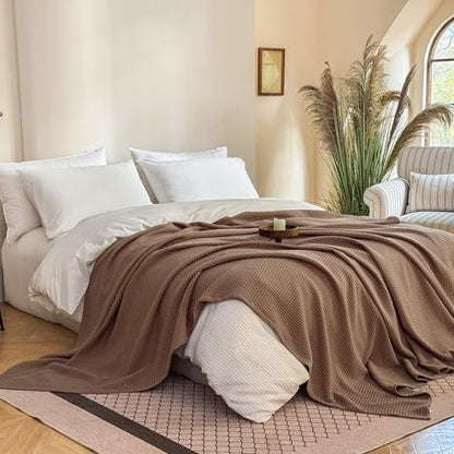 Simple&Opulence 100% Cotton Waffle Blanket, Twin Size 66"x90", Light Brown - color: Light Brown, size: Twin(66"x90")
