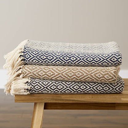 DII Rustic Farmhouse Double Diamond Woven Throw, 50x60, Mineral - color: Black, size: 50x60"