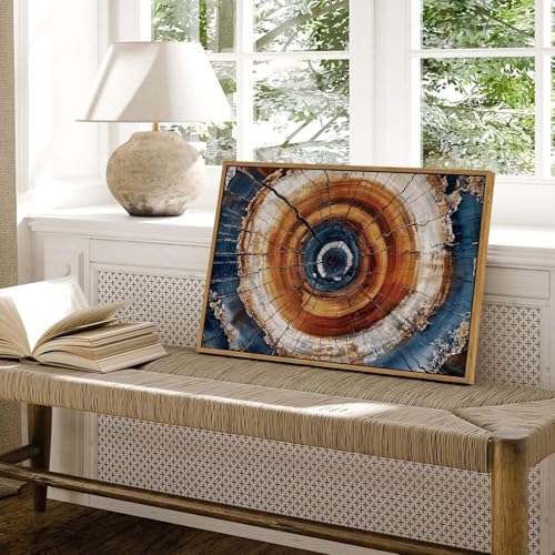 BingruiArt Faux Wood Tree Ring 05 Canvas Wall Art 16x24 Framed - color: Tree Ring - 05, size: 24"L x 16"W