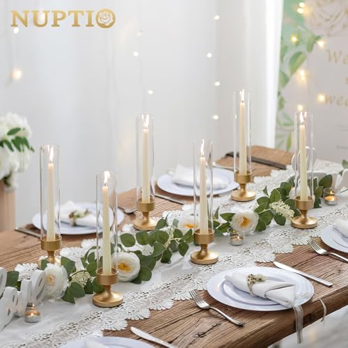 NUPTIO Hurricane Candle Holder for Centerpiece: Gold Taper Candle Holders - size: 2 pcs