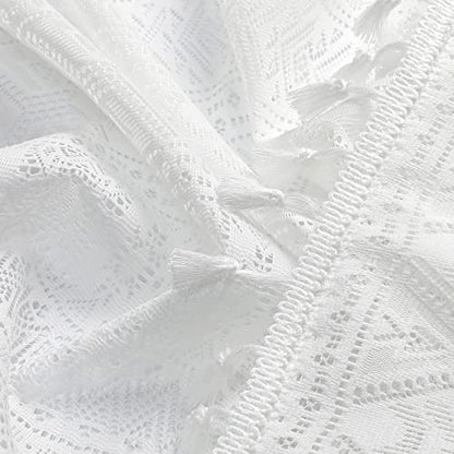 White Boho Sheer Lace Window Curtains with Tassel, 40" Wx90 Lx2 - color: White, size: 40"W x 90"L (Pack of 2)