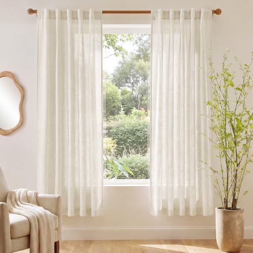 NICETOWN Sheer Linen Curtains 72 Inch Length for Bedroom Living Room 2 Panels, Ivory Rod Pocket & Back Tab Semi Sheer Drapes Privacy Semitransparent Farmhouse Window Treatment, W42 x L72 - color: Linen Ivory, size: 42"W x 72"L (Pack of 2)