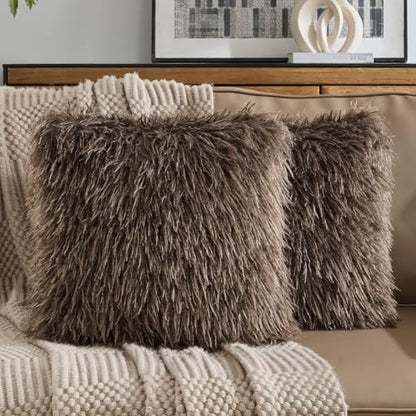 FUTEI Pack of 2 Faux Wool Throw Pillow Covers 18x18 Inch, Dark Coffee - color: Dark Coffee