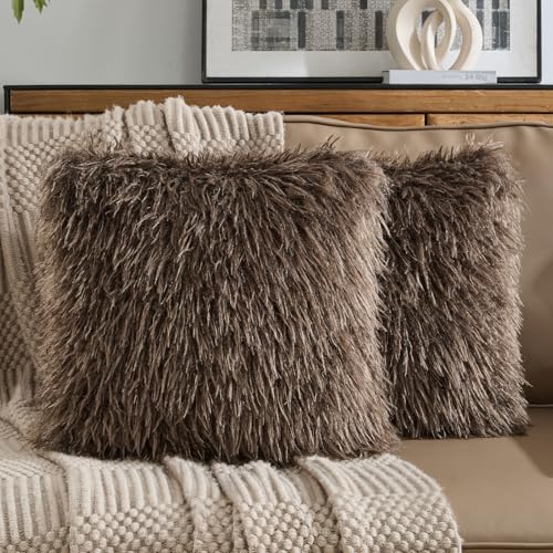 FUTEI Pack of 2 Faux Wool Throw Pillow Covers 18x18 Inch, Dark Coffee - color: Dark Coffee