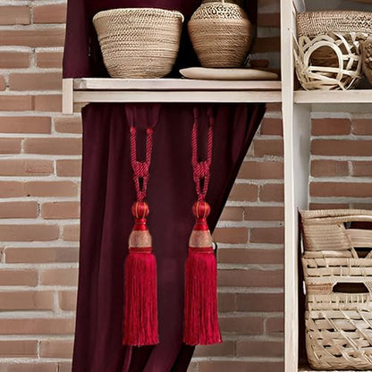 Paired Lantern Single Hanging Ball Tassels Curtains Buckle Sling Binding Lantern Tiebacks Handcrafted Braided Buckle Drapery Curtain Holdbacks Window Treatments for Home - color: Burgundy, size: 10 inches