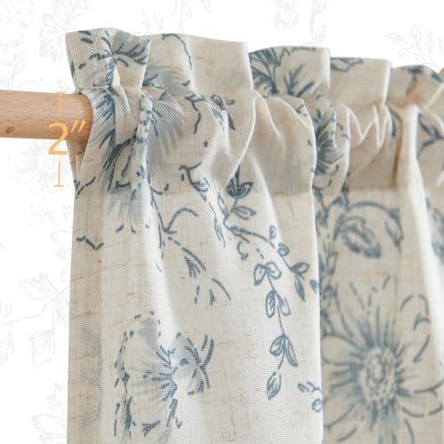 jinchan Blue Floral Linen Kitchen Tier Curtains and Valance Set 3 Pieces - color: Alice | Blue on Linen, size: 26"W x 24"L (Pack of 3)