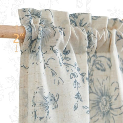 jinchan Blue Floral Linen Kitchen Tier Curtains and Valance Set 3 Pieces - color: Alice | Blue on Linen, size: 26"W x 36"L (Pack of 3)
