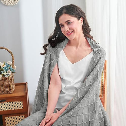 inhand Light Grey Knitted Throw Blanket for Couch and Bed, 50"x60" - color: Light Grey, size: 50"x60"