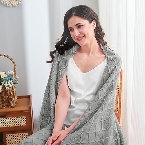 inhand Light Grey Knitted Throw Blanket for Couch and Bed, 60"x80" - color: Light Grey, size: 60"x80"