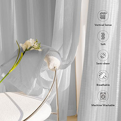 2 Panels Set Sheer Curtains 96 inch Length Light Gray 52" W x 96" L - color: Light Gray, size: 52"W x 96"L (Pack of 2)