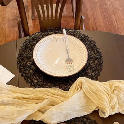 AHHFSMEI Paper Braided Round Placemats Set of 12 Natural Non-Slip Heat Resistant Table Mats for Dining Tables Woven Indoor & Outdoor Place mats(Black,12) - color: Black