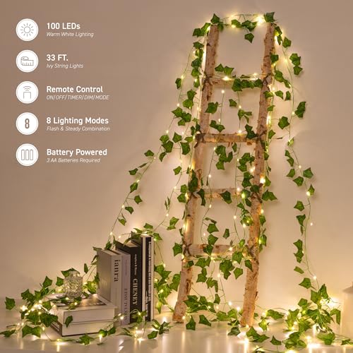 Vine Fairy Lights, 33FT 100 LED Vines String Lights, 8 Modes, 1 Pack - color: IVY, size: 33 ft-100 LED-1 pack