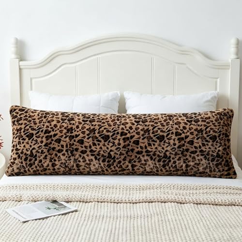 Cheetah Body Pillow Cover 20x54, Faux Fur Fluffy Leopard Long Pillowcase Soft Shaggy Plush Fuzzy Cheetah Print Body Pillow Cover with Zipper for Bed Sofa Couch, Cozy Side Sleeper Pillow Cover - size: 54"x20"(Pack of 1)