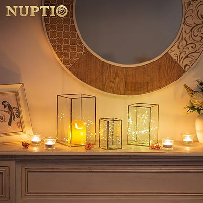 NUPTIO Hurricane Candle Holder Centerpieces: 6 Pcs Glass Candles Lantern - color: Gold, size: 8.1 & 6.5 & 4.7 inch H - 6 Pcs