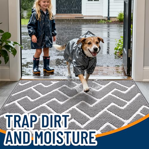 OLANLY Front Door Mat 59x23, Low-Profile Easy Clean Doormat, Grey - color: Grey, size: 59" X 23"