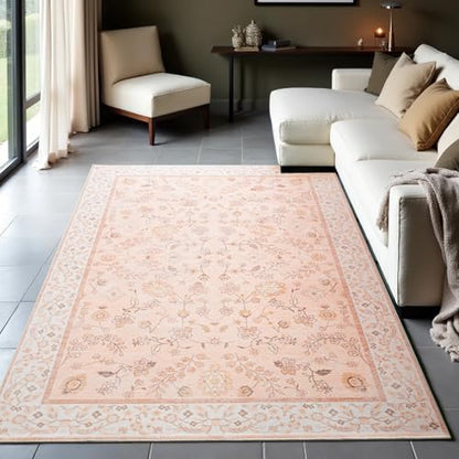 Boho Area Rugs 5x7 Floral Rugs for Living Room Washable Non Slip Low Pile Soft Carpet for Living Room Bedroom Dinning Room CRYPTOLITE