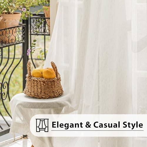 FMFUNCTEX Beige Linen Sheer Curtains, 84 Inches, 2 Panels for Bedroom - color: Rod Pocket| Natural, size: 52"W x 84"L (Pack of 2)