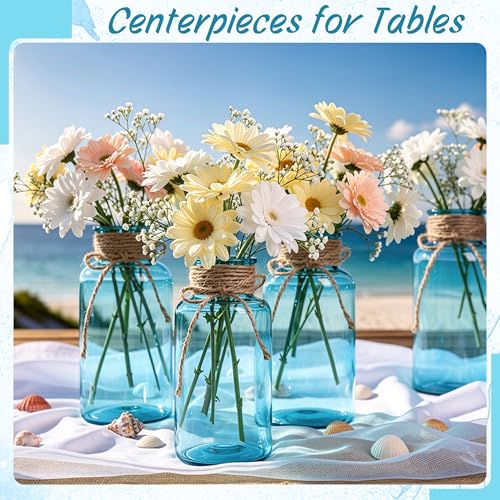 12Pack Mason Jar Vases for Centerpieces, Aqua Blue Glass Flower Vase - color: Aqua Blue