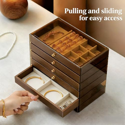 Stackable Jewellery Organizer Box-Walnut - size: 6 Drawers