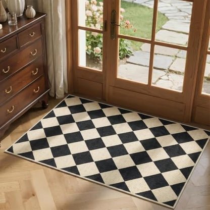 GarveeHome Checkered Entryway Rug 2x3 Black Diamond Washable Front Door - color: Dark/Coffee, size: 2' x 3' (Rectangular)
