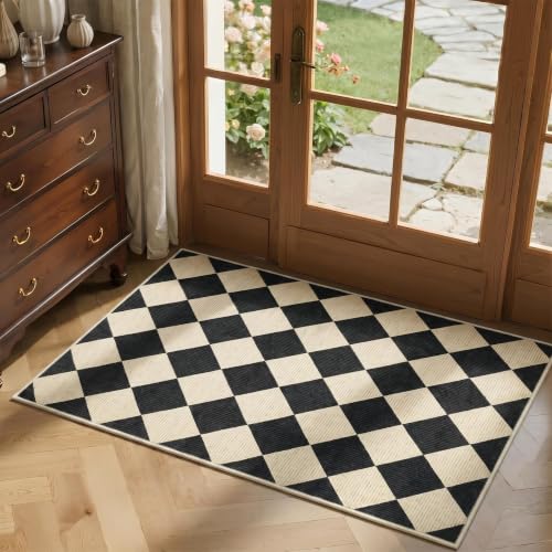 GarveeHome Checkered Entryway Rug 2x3 Black Diamond Washable Front Door - color: Dark/Coffee, size: 2' x 3' (Rectangular)