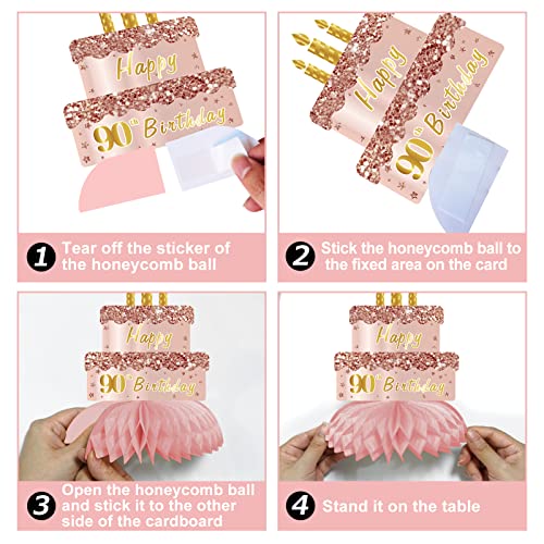 Turypaty Happy 90th Birthday Honeycomb Table Centerpieces Decorations Women - style: Pink Rose Gold 90th