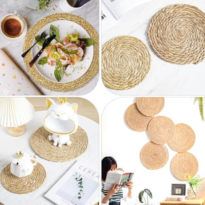 Woven Placemats Set of 4,12 Inch Medium Size Rattan Placemats Wicker Place MatsNatural Farmhouse Jute Braided Table Runnerfor Kitchen Countertops Medium Size Please Choose Carefully - size: 12 Inch 4PCS