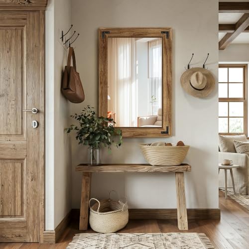 Bathroom Mirror for Wall, 24" x 36" Wooden Vanity Mirror - size: 36"L x 24"W