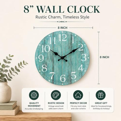 8 Inch Wall Clock, Silent Battery Operated Analog Clock, Teal - color: C-teal, size: 8"