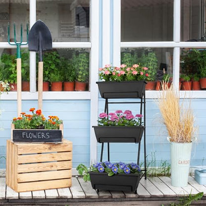 3 Tier Vertical Garden Planter Small Raised Garden Bed Freestanding Plastic Raised Planter Boxes Herb Planter Stand with Removable Tray for Indoor Outdoor Herbs Flowers Vegetables Plants Grey - color: Gray