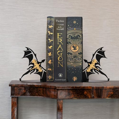 Metal Dragon Bookends Fantasy Book Stoppers Cool Book Ends Decorative - color: Gold