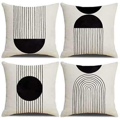 IcosaMro Black and White Boho Throw Pillow Covers 18x18 Set of 4 Beige - color: Mid Century Arched Geometry