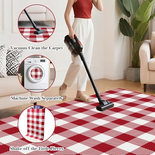 Outdoor Rugs, Red and White Area Rug Checkered 3’x 5’ - color: Red & White, size: 3' x 5' (Rectangular)