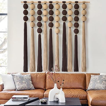 Macrame Wall Hanging Large Boho Wall Decor Natural Brown Khaki 39"W*39"L - color: Brown Khaki