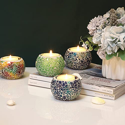 OwnMy 6PCS Mosaic Glass Tea Light Holders Round Bowl Votive Candle Holders - color: Multicolor Set