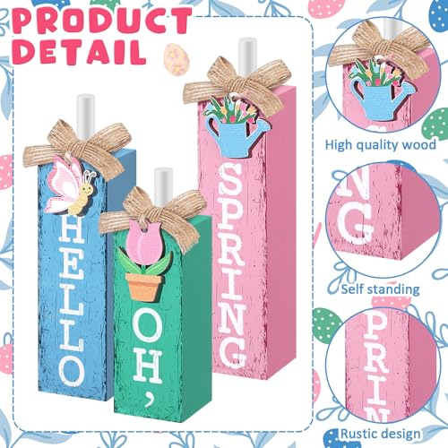 MiniInflat Spring 3 Pcs Table Decor, Wooden Block Sign Tiered Tray - style: Spring