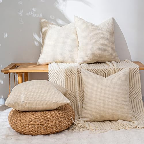 Pack of 4 Throw Pillow Covers 18x18” Boho Cushion Covers for Living Room - color: Beige, size: 18" x 18" (Pack of 4)