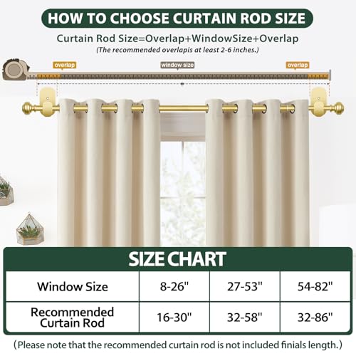 KAMANINA Curtain Rods No Drilling 16-30", Strong 3M Adhesive Brackets, Gold - color: Gold, size: 16-30"