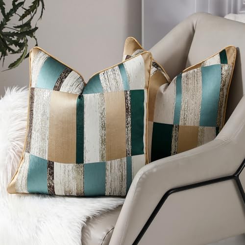 Green and Gold Geometric Jacquard Throw Pillow Covers 18x18 Inch - color: Jacquard 12