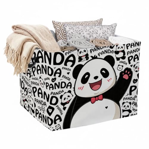 Cartoon Panda Laundry Hamper, 56L Large Foldable Laundry Basket with Handles, for Family Clothes, Toy Storage Bin, Blankets,Decorative Organizer for Shelves & Closet Home Decor Bedroom & Nursery - color: Cartoon Panda