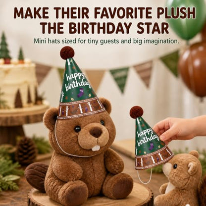 Pre-Assembled Mini Party Hats for Stuffed Animals, Birthday Hats for Kids - color: Pre-assembled Green