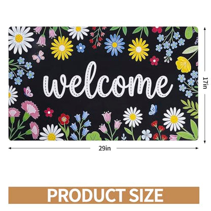 Welcome Mat 17x29 Non Slip Rubber Back Door Mat Outside Entrance - color: Colorful Flowers