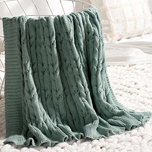 Carriediosa Cable Knit Woven Chenille Throw Blanket 60" x 80" Sage Green - color: Sage Green, size: 60" X 80"
